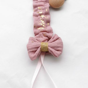 Personalized pacifier clip, in customizable fabrics. in organic cotton gauze image 3