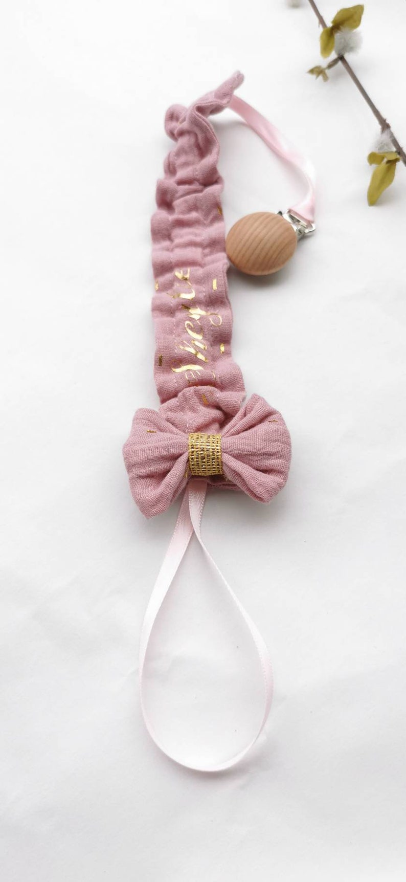 Personalized pacifier clip, in customizable fabrics. in organic cotton gauze image 3