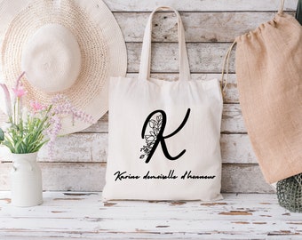 Tote bag personnnalisé , lettre florale , sac fourre tout