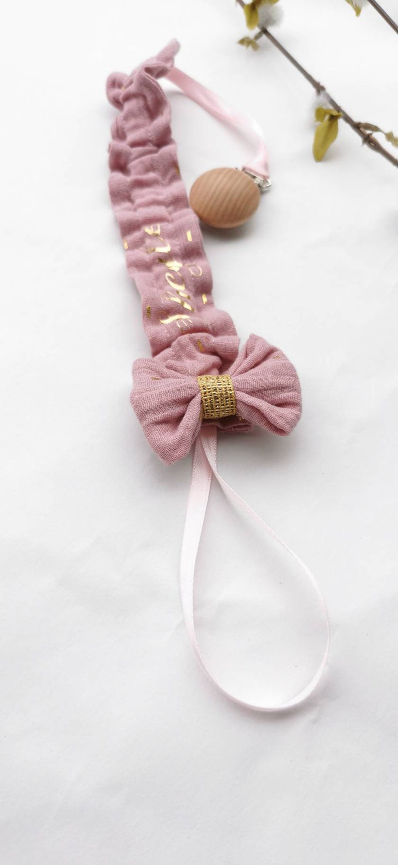 Personalized pacifier clip, in customizable fabrics. in organic cotton gauze image 6