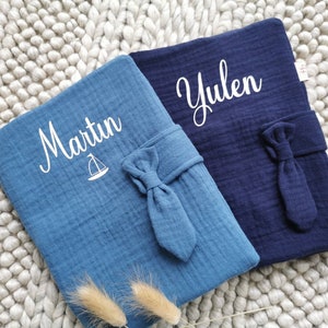 Personalized health record cover, double gauze, birth gift, several colors