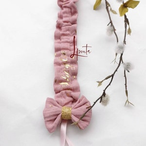 Personalized pacifier clip, in customizable fabrics. in organic cotton gauze image 2