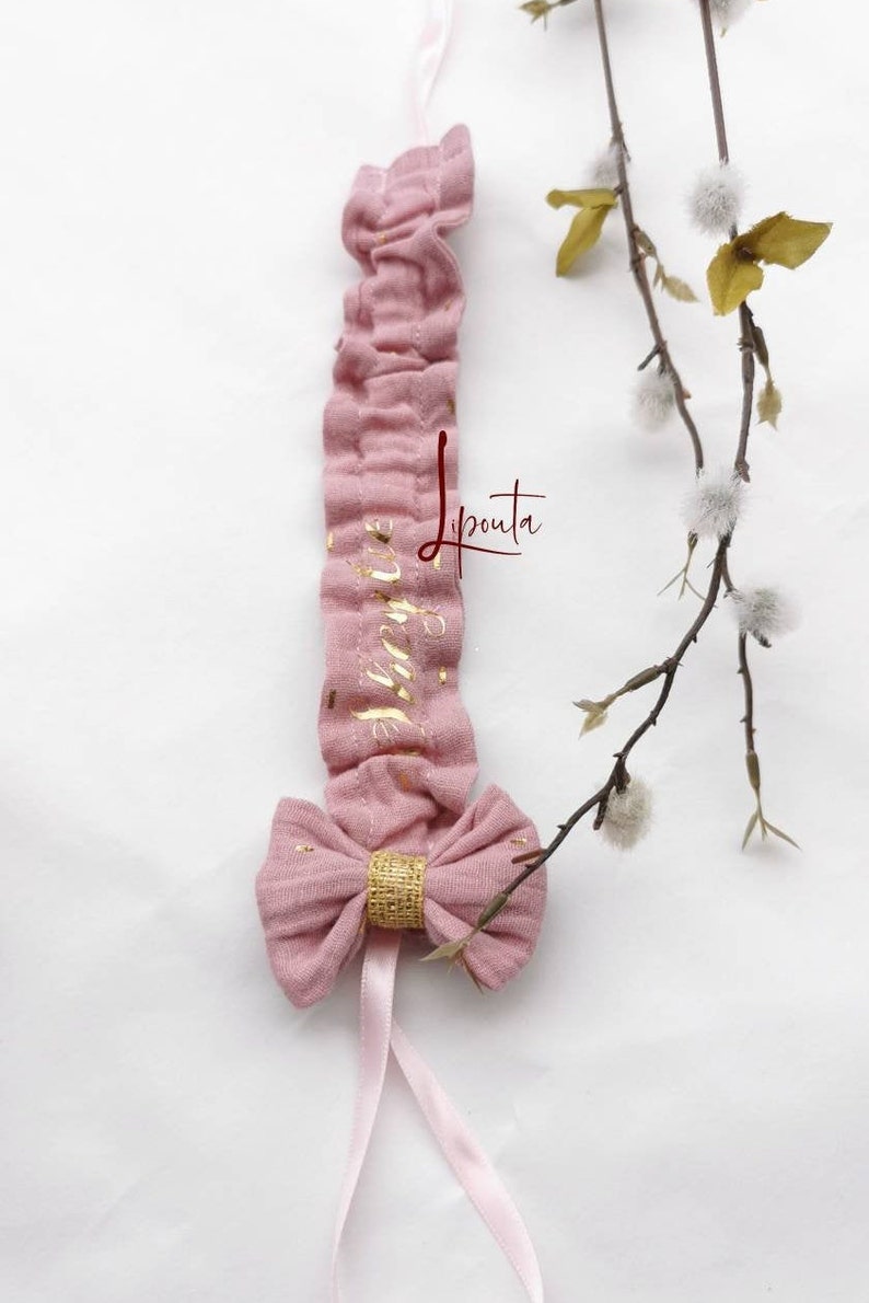 Personalized pacifier clip, in customizable fabrics. in organic cotton gauze image 2