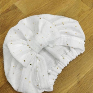 Turban, double gaze, noeud de papillon blanc, naissance, bébé, adulte. image 4