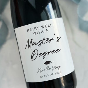 Master‘s Degree Graduation Gift, Pairs well with a Master's Degree, Graduation Wine Label, Funny Son Graduation Gift, Class of 2025, friend