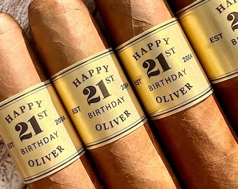 Custom Birthday Cigar Wraps, Gold Band Party Favors