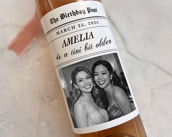 Custom Photo Birthday Wine Label: Newspaper Theme Party Favor