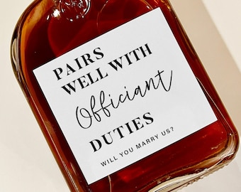 Officiant Whiskey Label, Pairs well with officiant duties, Officiant Gift, Wedding Officiant Liquor Label, Officiant Wedding Gift