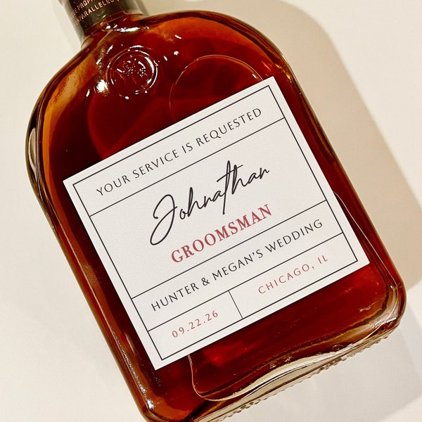 Groomsman Whiskey Label, Wedding Proposal Gift, Custom Name
