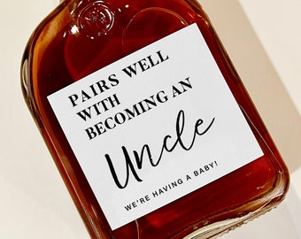 Pairs well with becoming an Uncle, Baby Announcement Wine Labels, Pregnancy Announcement Gift, New Uncle Gift, Gift for Uncle to be
