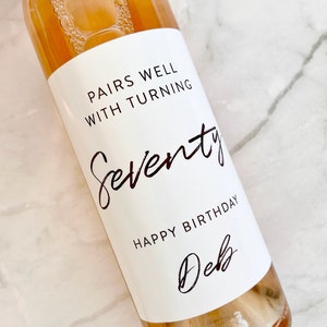 Pairs well with turning 70th Birthday Wine Label - Personalized Birthday Label - Birthday Gift for her, birthday gifts for grandma, mom