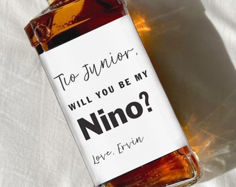 Will you be my Nino? Godfather gift, Godfather proposal Whiskey Label, Pairs well with Godfather, Godparents gift