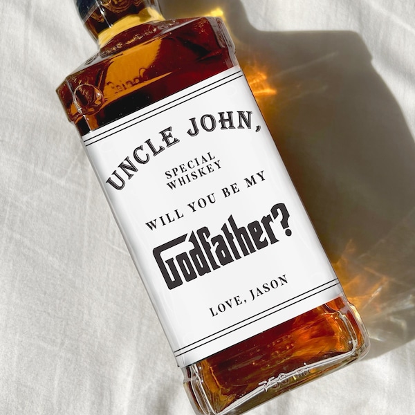 Will You Be My Godfather, Godfather proposal Whiskey Label, Godparents gift, custom godfather label, Godmother proposal wine label