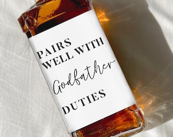 Godfather proposal Whiskey Label, Pairs well with Godfather, Godparents gift, custom godfather label, Godmother proposal
