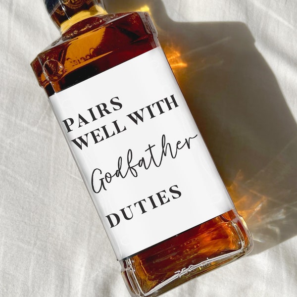 Godfather proposal Whiskey Label, Pairs well with Godfather, Godparents gift, custom godfather label, Godmother proposal