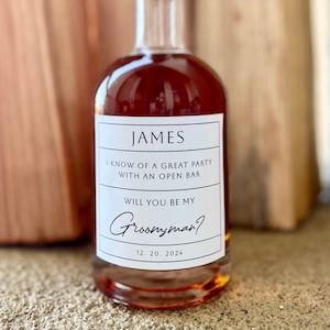 Groomsmen proposal label, custom whiskey label, best man Proposal gift box, proposal gift, maid of honor gift, custom liquor label