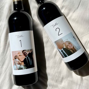 Custom Photo Table Numbers - Table Wine Labels - Wedding Table Wine - Wedding Wine Label - Table Allocation Label - Wine Label Seating Plan
