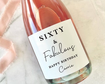 60th Birthday Wine Label, Sixty & Fabulous, Personalized Gift