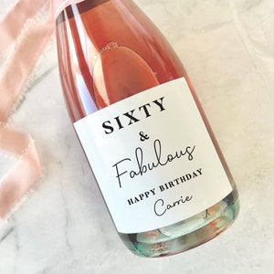 60th birthday wine label, Sixty & Fabulous, 60th Birthday Gift for Woman Wine Label - Personalized Birthday Label - Birthday gifts for mom