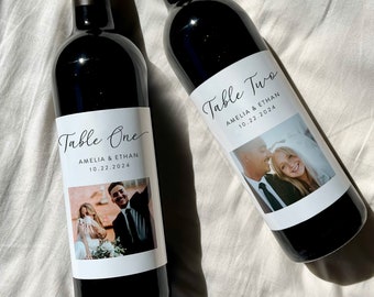 Photo Table Numbers - Custom Table Wine Labels - Wedding Table Wine - Wedding Wine Label - Table Allocation Label - Wine Label -Seating Plan