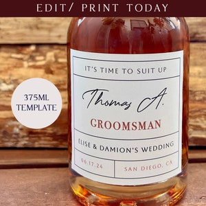 375ml Customizable whiskey label, groomsmen proposal, best man gift, bridesmaid proposal gift, maid of honor gift, Editable whiskey file
