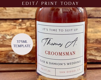 Customizable Whiskey Label: Groomsmen Proposal Gift (375ml Editable File)
