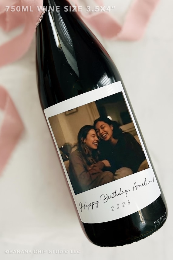 Custom photo birthday wine label,  21st 30th birthday Favors