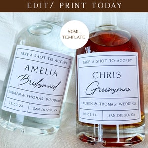 Customizable whiskey label, 50ml groomsmen liquor label, best man gift, bridesmaid proposal gift, custom liquor label, digital file