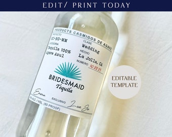 Bridesmaid Casamigos Labels, 375ml Tequila Gifts, Bachelorette Party Favor, DIY Bach, Bachelorette Party Favor, Bridal Party Digital file