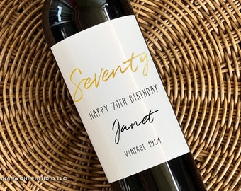 70th Birthday Wine Label - Seventy Personalized Birthday Label - Birthday Gift for her, birthday gifts for him, gifts for mom