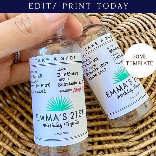 50ml Casamigos Mini Labels, 21st Birthday Tequila Gifts, 30th birthday Party Favor, DIY Bach, Mini shot Party Favor