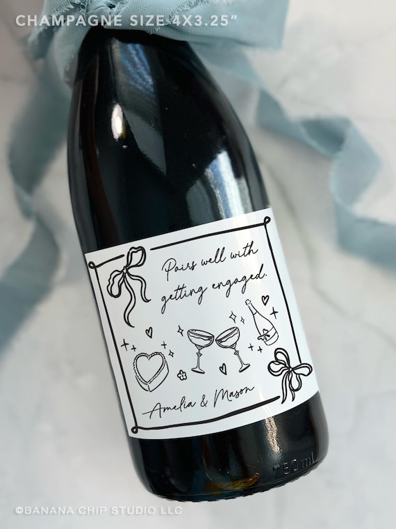Custom Engagement Champagne Label: Newly Engaged Gift