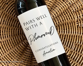 Personalized PharmD Wine Label, Gift for Pharmd, Gift for Pharmacist, Pairs Well with a PharmD, Graduation Gift