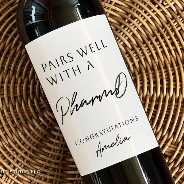 Personalized PharmD Wine Label, Gift for Pharmd, Gift for Pharmacist, Pairs Well with a PharmD, Graduation Gift