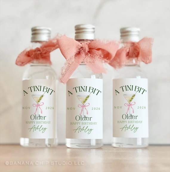 Martini Birthday Mini Shot Labels: Personalized Party Favors
