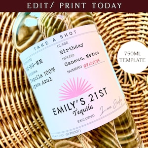 Printable 750ml Casamigos Labels, 21st Birthday Tequila Favors, 30th Birthday Party Favor, DIY Bach,  best friend birthday, liquor bottle