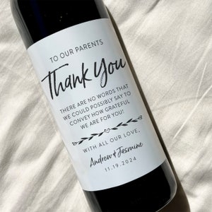 Thank You Wine Label, Parents Thank you Gift, Wedding Day Thank You, Wine Gift, Thank You Gift, Thank You Card, Wine Bottle Label