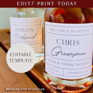 Customizable whiskey label, groomsmen proposal editable, best man gift, bridesmaid proposal gift, custom liquor label, digital file