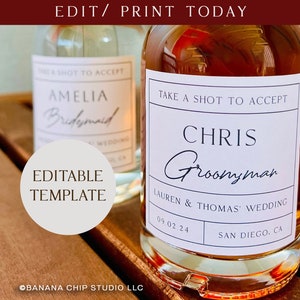 Customizable whiskey label, groomsmen proposal editable, best man gift, bridesmaid proposal gift, custom liquor label, digital file