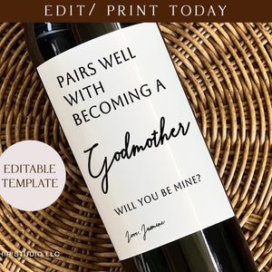 Godmother Proposal, Printable Godmother wine label, Pairs well with, Gift for Godmother, Pregnancy Reveal, Godparents proposal, Godfather
