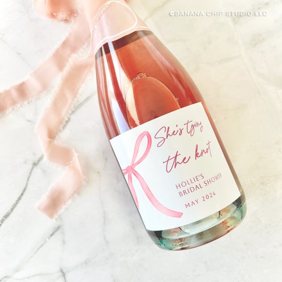 Custom Bridal Shower Wine Labels: 'She's Tying the Knot' Bow Design
