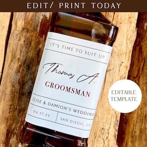 Customizable whiskey label, 750ml groomsmen proposal label, best man gift, bridesmaid proposal gift, custom liquor label, digital file