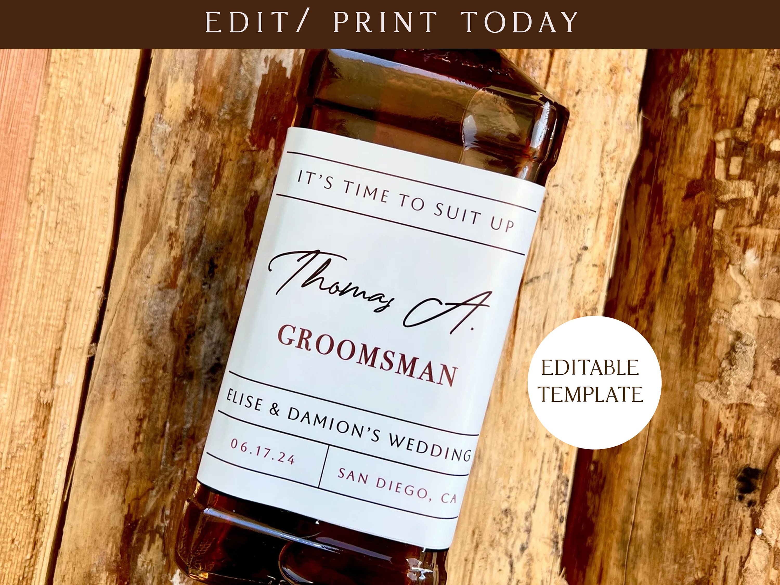 Customizable whiskey label, 750ml groomsmen proposal label, best man gift, bridesmaid proposal gift, custom liquor label, digital file