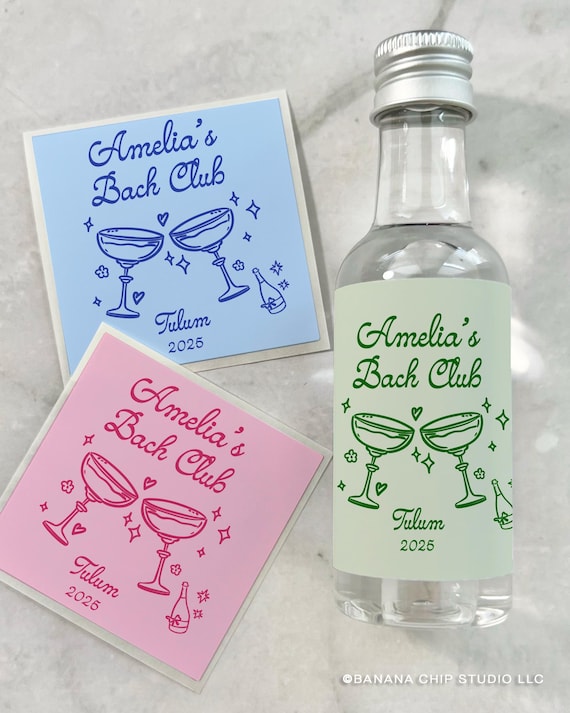 Personalized Bachelorette Party Mini Shot Label: Custom Location Bach Club