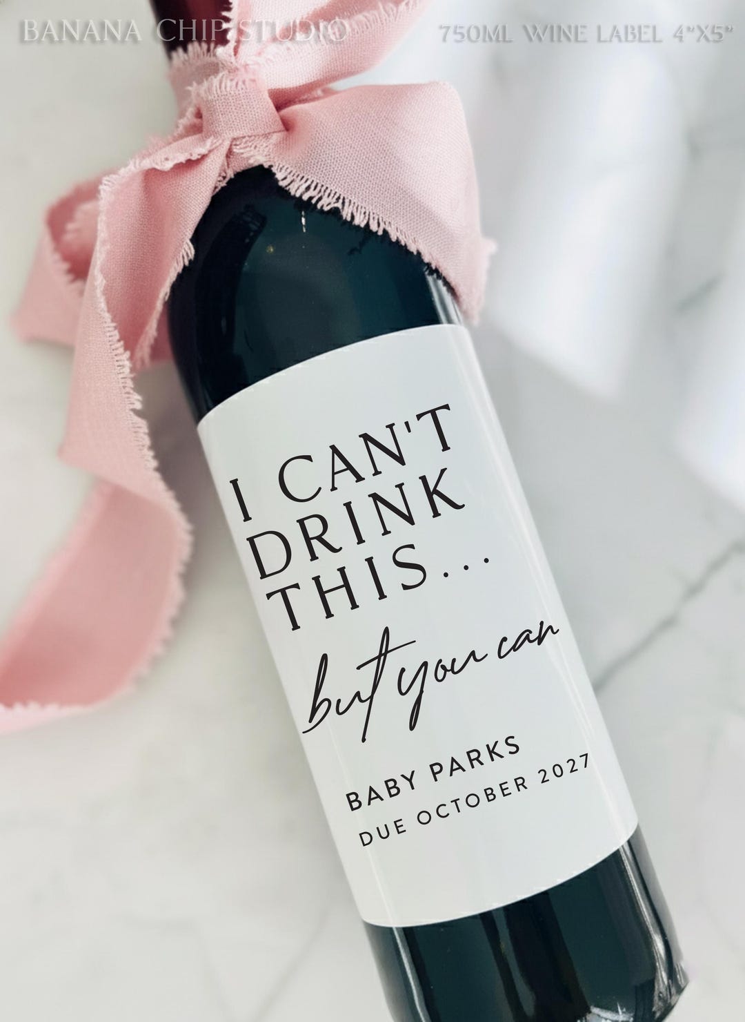 Personalized I can't drink this but you can, Pregnancy Announcement Wine Label: Aunt Gift,