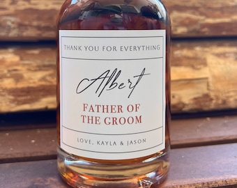 Father of the Groom whiskey gift,  Father of the Bride Gift, Wedding thank you gift, Son and daughter gifts for parents, custom liquor label