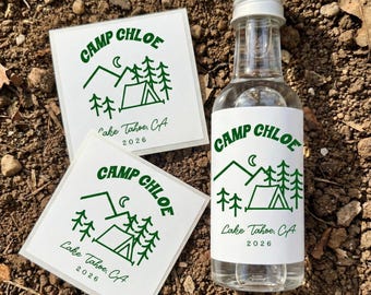 Custom Camping Bachelorette Mini Shot Labels: Camp Bach Party Favors