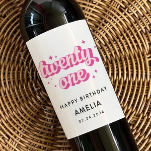 Custom 21st Birthday Champagne Label: Pink Party Gift Bordeaux Wine 4x5