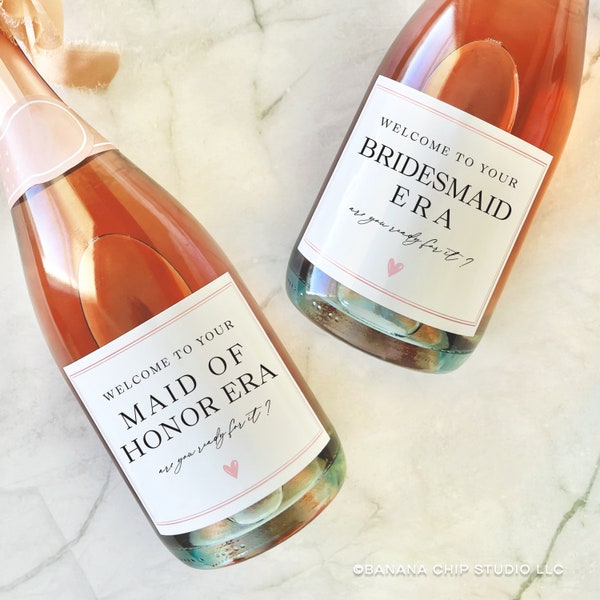 Bridesmaid Era Champagne label, Bridesmaid Proposal Gift Box, Maid of Honor, Bridesmaid Mini Champagne favors, Maid of Honor Era