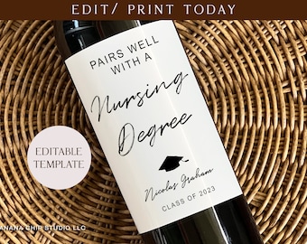 Nurse Graduation Wine Label Gift: Customizable Printable (Digital Download)